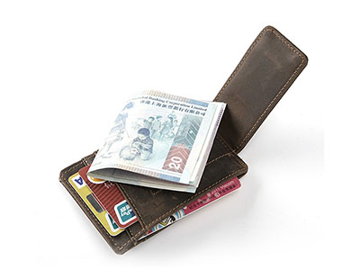 Men Genuine Leather Business Card Holder with Strong Magnet Money Clip