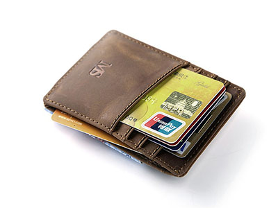 Men Genuine Leather Business Card Holder with Strong Magnet Money Clip