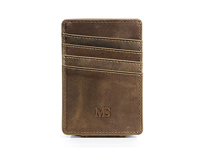Men Genuine Leather Business Card Holder with Strong Magnet Money Clip