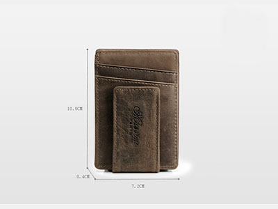 Men Genuine Leather Business Card Holder with Strong Magnet Money Clip
