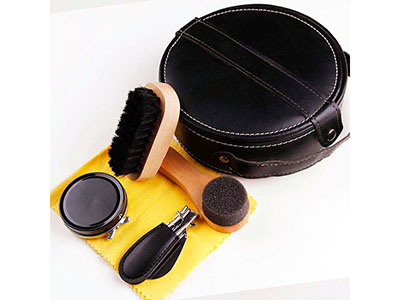 FIVE PIECES LEATHER SHOE POLISH SET