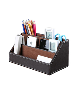 Leather Multi-function Desk Stationery Organizer 