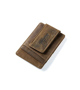 Men Genuine Leather Business Card Holder with Strong Magnet Money Clip